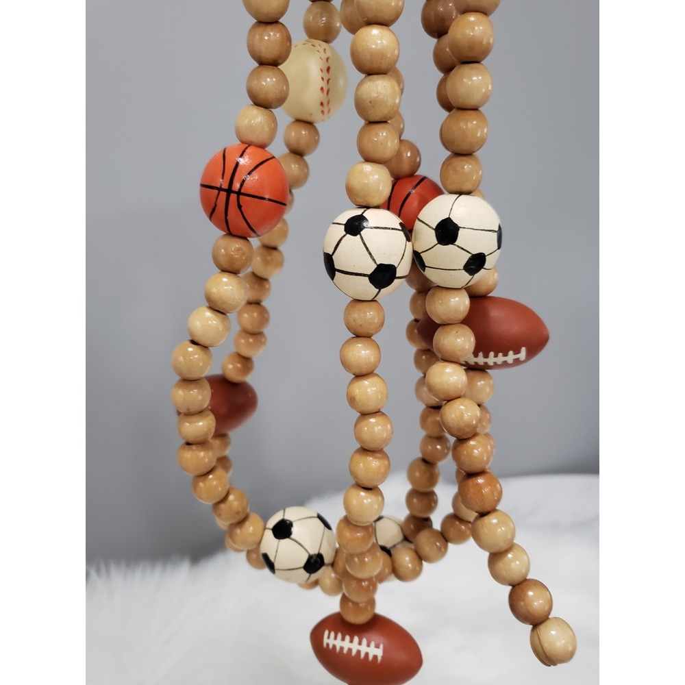 Vintage Wooden Sports garland Soccer Football Baseball 8 ft beaded cottagecore